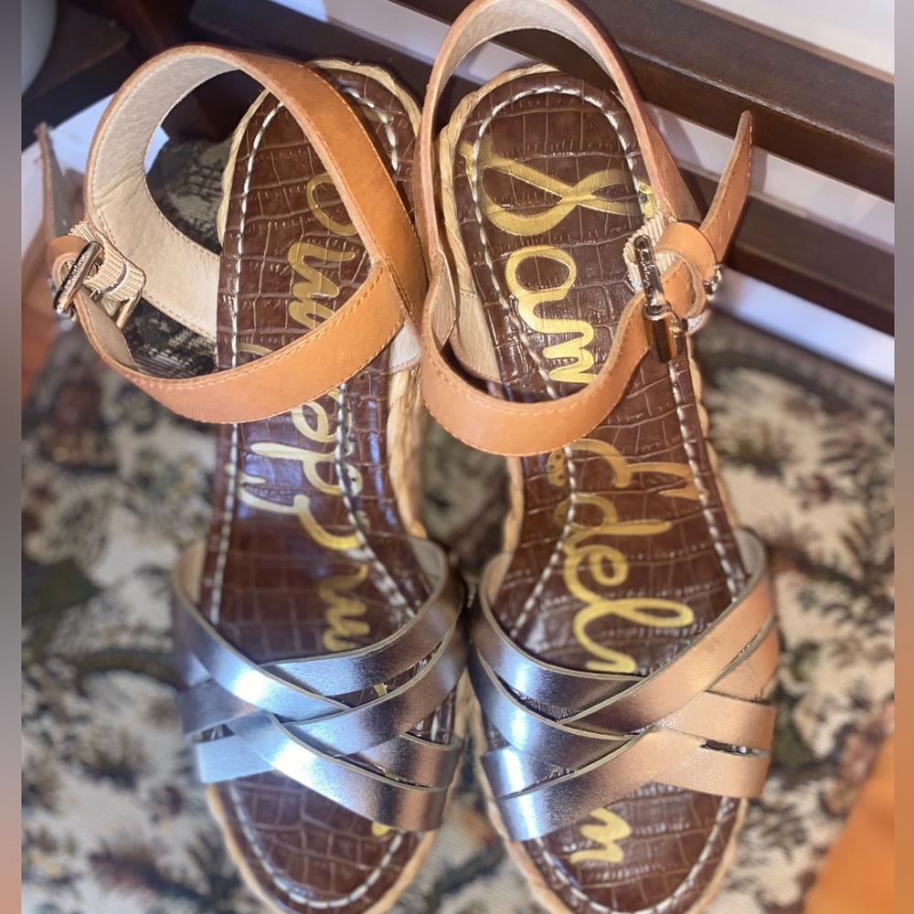 Sam Edelman Darlene Wedge Sandals 8.5 Metallic Gold Espadrille Braided Platform - Picture 13 of 16